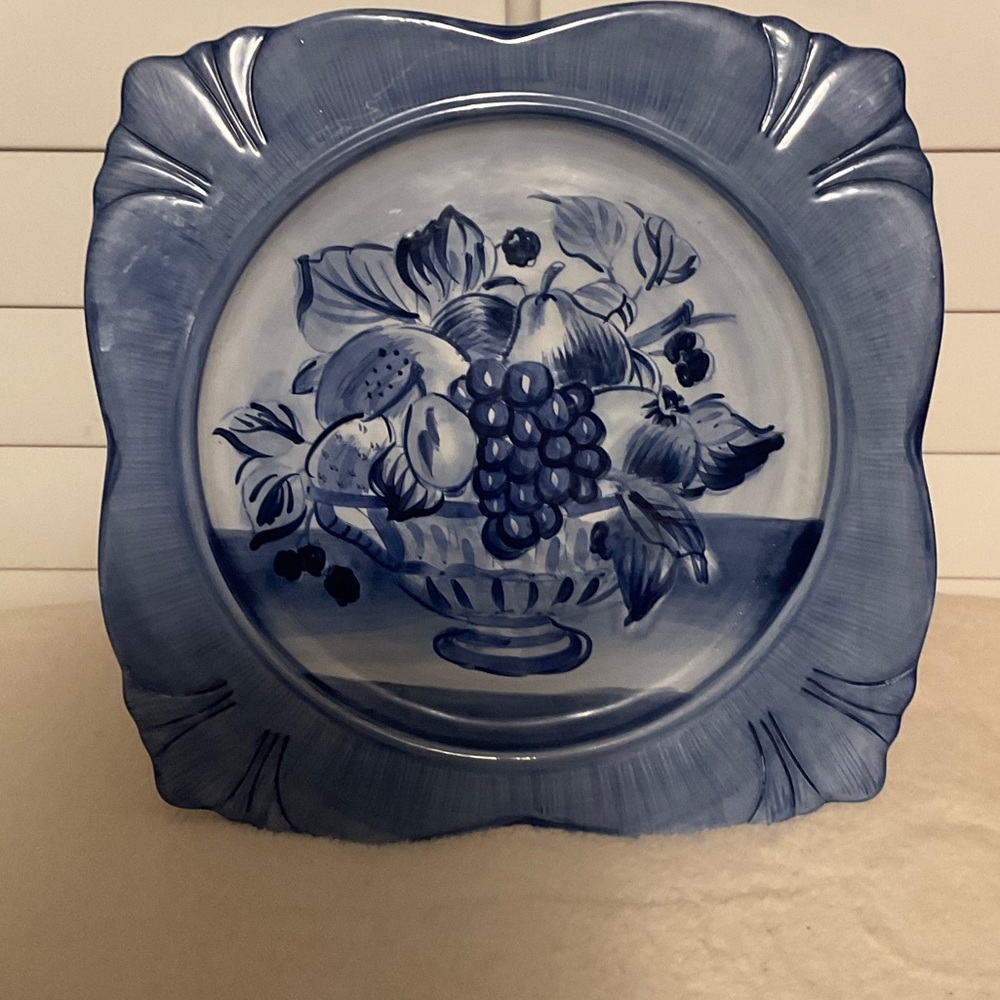Blue Ceramic Fruit Design Dinner Plate